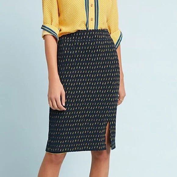 Anthropologie Maeve Hannon Cotton Bled Knit Textured Layered Pencil Skirt - Picture 2 of 13